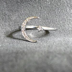 Crescent Moon and Star Ring- 925 Sterling